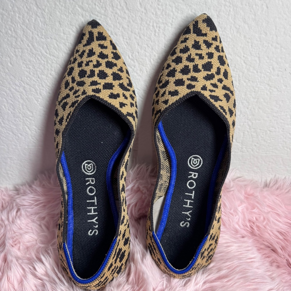 Rothy's The Point Flats Leopard Print Retired Sz 9 Knit Slip On Sustainable EUC - Picture 2 of 8